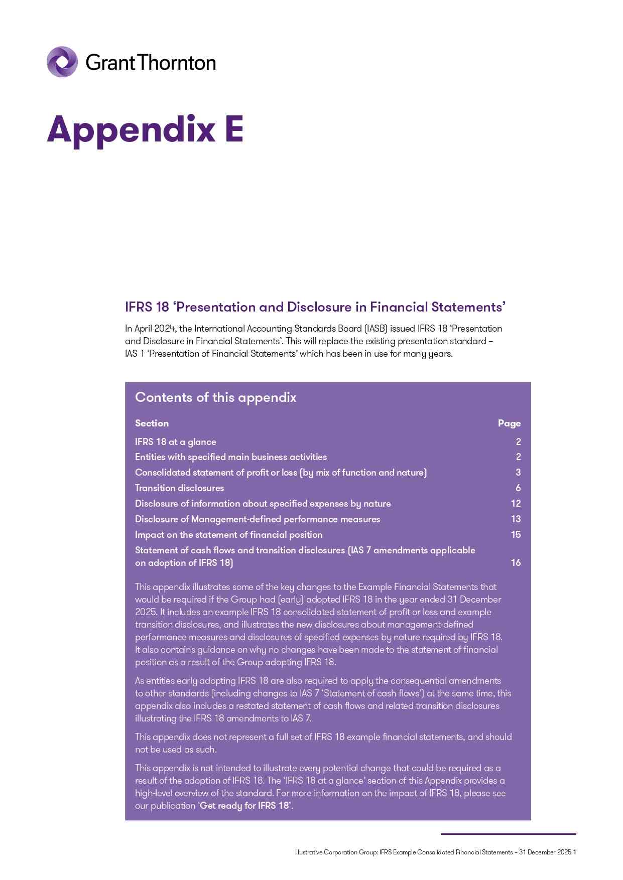 Appendix E - Presentation and disclosure